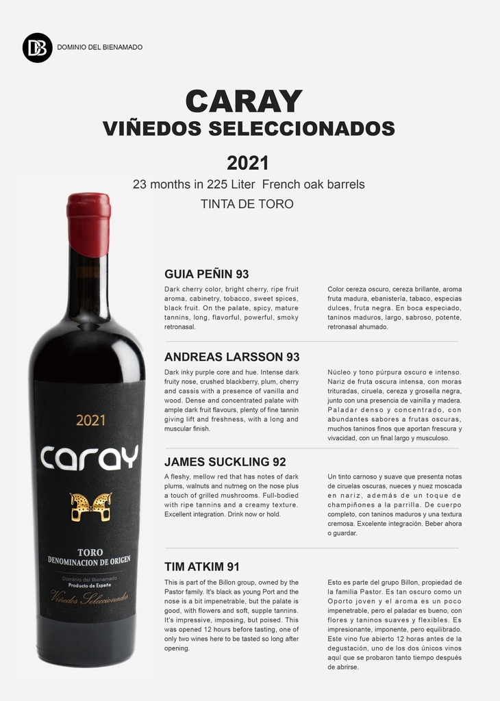 Caray Crianza 2021-Viñedos Seleccionados-Dominio Bienamado-D.O. Toro-75 cl.