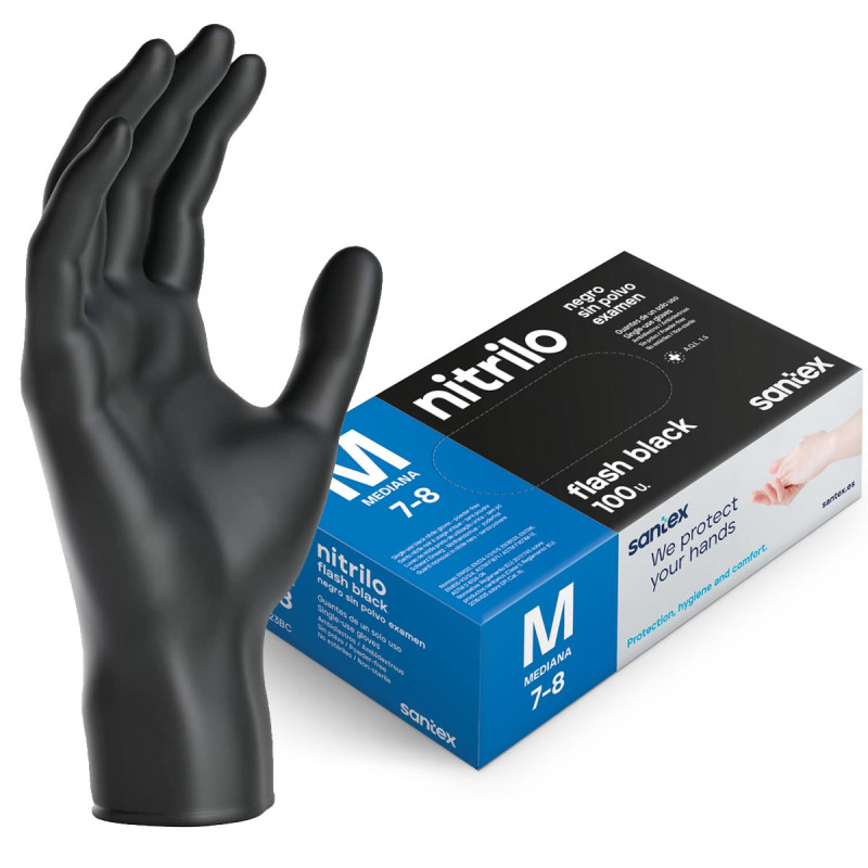 Guante Nitrilo Negro sin polvo (M) 100 u. 4.5 gr.
